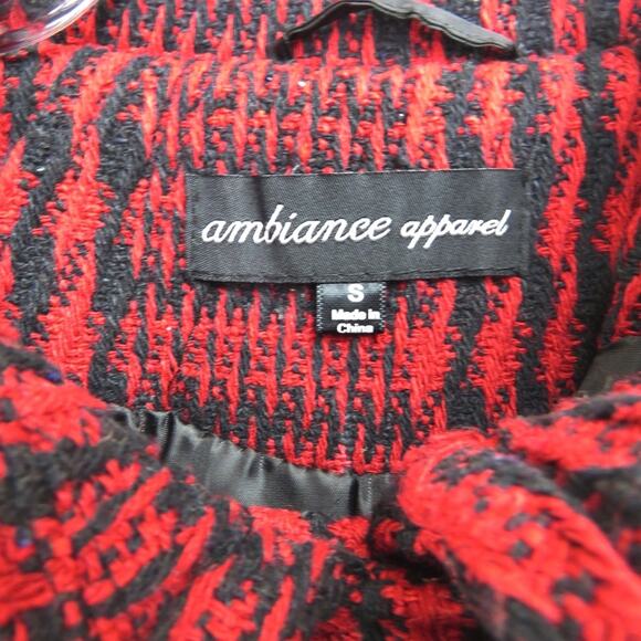 Ambiance Red Plaid Peacoat Jacket Twee Fitted Retro Puff Shoulder Coat Small - Picture 5 of 6